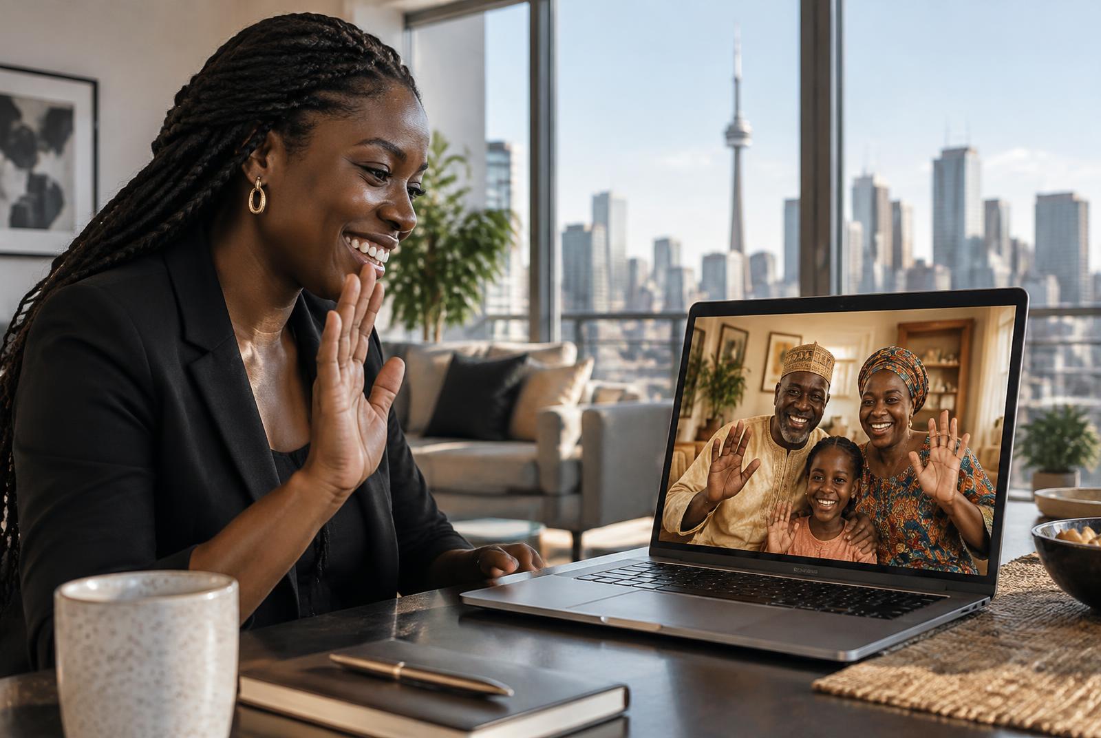 Membre de la diaspora en contact avec sa famille